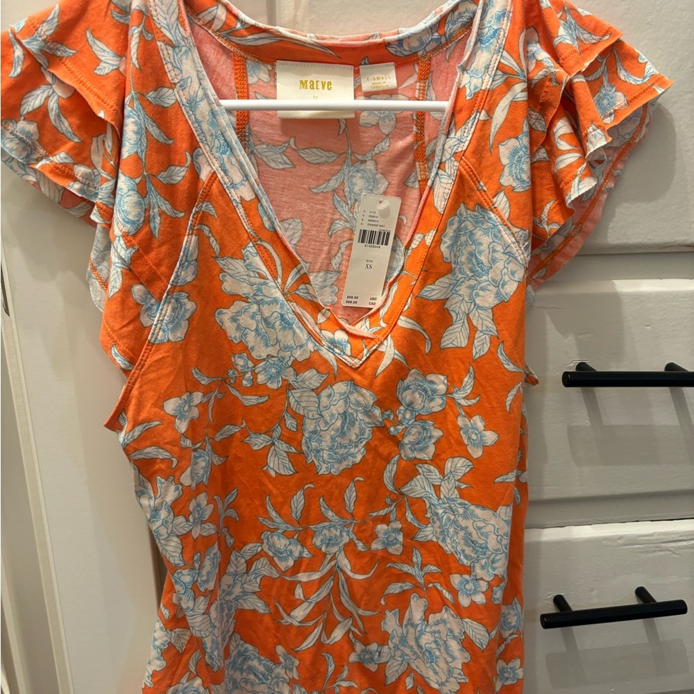 Maeve / anthropologie Orange and Blue Floral Blouse
